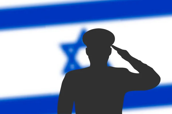 Soldeer Silhouet Wazige Achtergrond Met Israel Vlag Sjabloon Voor Herdenkingsdag — Stockvector