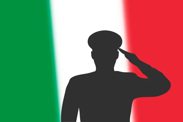 Solder silhouette on blur background with Italy flag. Template for memorial day