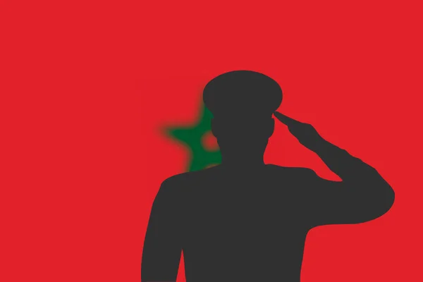 Silueta Soldadura Sobre Fondo Borroso Con Bandera Marruecos Plantilla Para — Archivo Imágenes Vectoriales