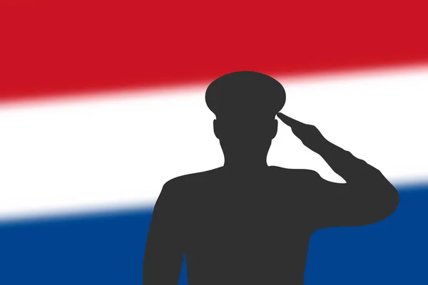 Siluet Solder Pada Latar Belakang Kabur Dengan Bendera Belanda Templat - Stok Vektor