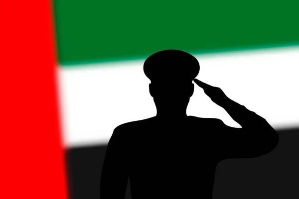 Lötsilhouette Auf Unscharfem Hintergrund Mit Flagge Der Vereinigten Arabischen Emirate — Stockvektor