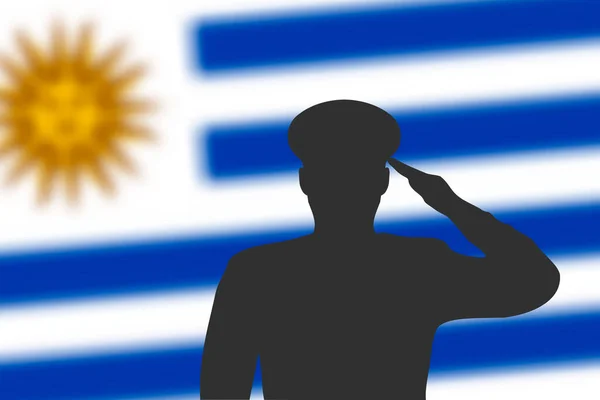 Silueta Soldadura Sobre Fondo Borroso Con Bandera Uruguay Plantilla Para — Archivo Imágenes Vectoriales