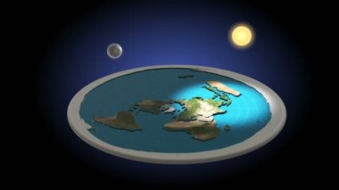 Düz Dünya 3D model. Gece ve gündüz. Animasyon. Evrenin geocentric kavramı.