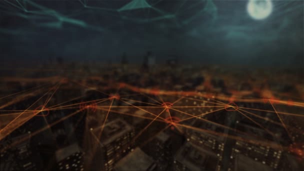 未来派鸟图 连接的城市 技术网络理念 物联网 无线网络 云计算 未来网络3D — 图库视频影像