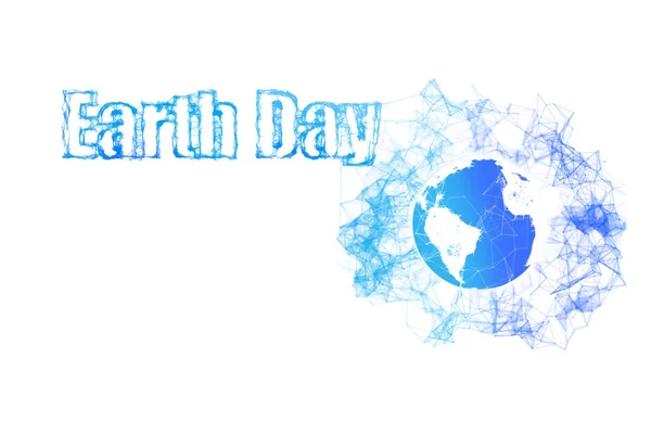 De dag van de aarde met de bol. Happy Earth Day typografie plexus ontwerp voor wenskaarten en poster. — Stockfoto