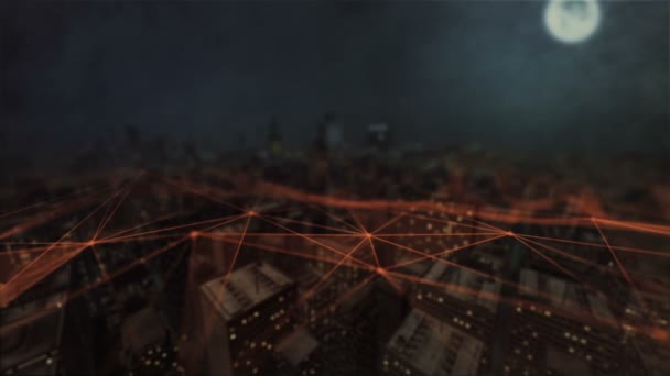 Φουτουριστική εναέρια θέα. Συνδεδεμένη πόλη. Έννοια του δικτύου τεχνολογίας. κινούμενα σχέδια 3D — Αρχείο Βίντεο