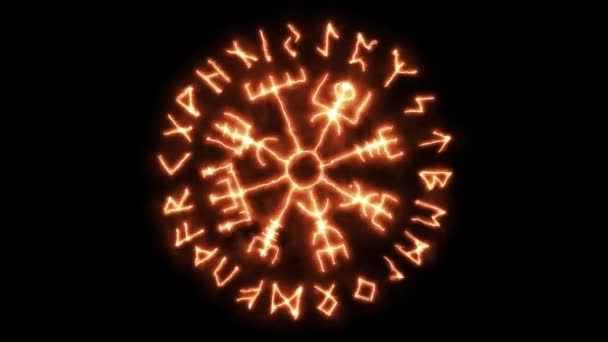 Dit is Animated Runic Sign. Runic Circle on Fire, Futhark — Stockvideo