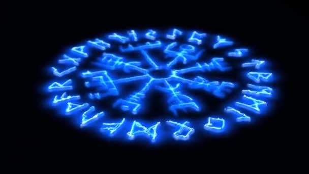 Dit is Animated Runic Sign. Runic Circle in blauwe vlam, Futhark — Stockvideo