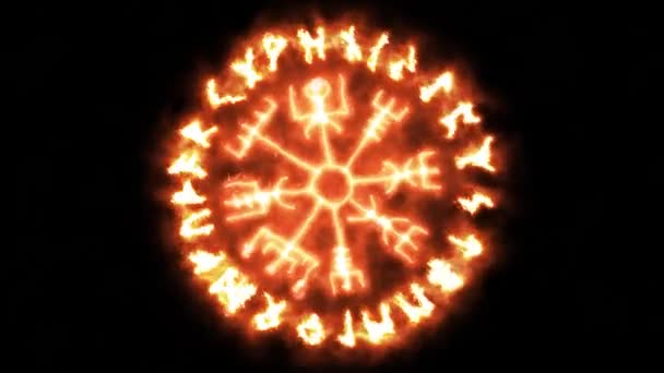 Dies ist ein animiertes Runenzeichen. Runenkreis in Flammen, Futhark — Stockvideo