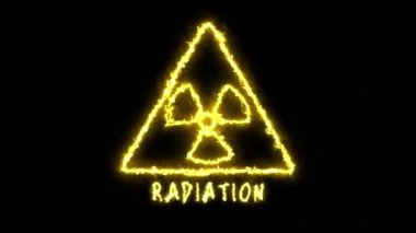 Siyah arka planda radyasyon sembolü. Grafik stiliyle canlandırmayı ateşle