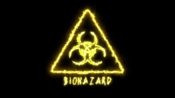 Biohazard Symbool op een zwarte achtergrond. Vuuranimatie in grafische stijl — Stockvideo