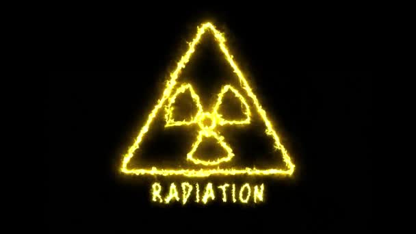 Symbol promieniowania na czarnym tle. Animacja pożarowa w słupku graficznym — Wideo stockowe