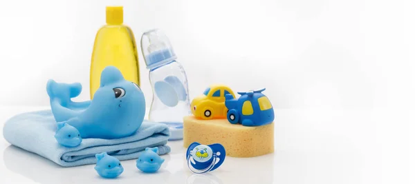 Essenciais de higiene do bebê ainda vida — Fotografia de Stock