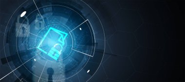 Siber güvenlik ve bilgi ya da ağ koruması. İş ve internet projesi için gelecekteki siber teknoloji web hizmetleri