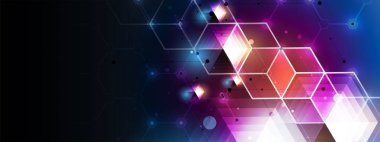 Soyut altıgen arkaplan. Teknoloji çocuk felci tasarımı. Dijital gelecekçi minimalizm. Vektör