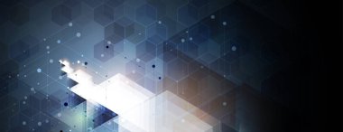 Soyut altıgen arkaplan. Teknoloji çocuk felci tasarımı. Dijital gelecekçi minimalizm. Vektör