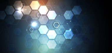 Soyut altıgen arkaplan. Teknoloji çocuk felci tasarımı. Dijital gelecekçi minimalizm. Vektör