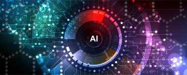 Yapay zeka. Teknoloji web arka plan. Sanal konsantrasyon