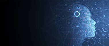 Yapay zeka. Teknoloji web arka plan. Sanal konsantrasyon