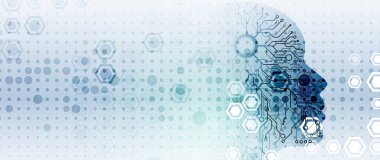 Yapay zeka. Teknoloji web arka plan. Sanal konsantrasyon
