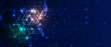 Siber güvenlik ve bilgi ya da ağ koruması. İş ve internet projesi için gelecekteki siber teknoloji web hizmetleri