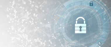 Siber güvenlik ve bilgi ya da ağ koruması. İş ve internet projesi için gelecekteki siber teknoloji web hizmetleri