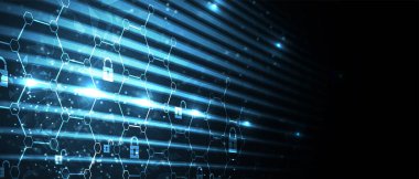 Siber güvenlik ve bilgi ya da ağ koruması. İş ve internet projesi için gelecekteki siber teknoloji web hizmetleri