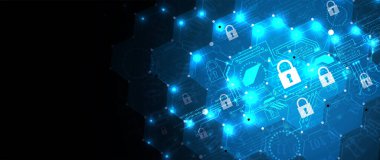 Siber güvenlik ve bilgi ya da ağ koruması. İş ve internet projesi için gelecekteki siber teknoloji web hizmetleri
