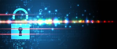 Siber güvenlik ve bilgi ya da ağ koruması. İş ve internet projesi için gelecekteki siber teknoloji web hizmetleri