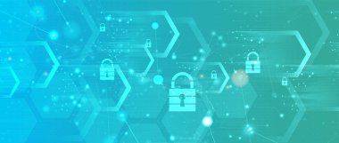 Siber güvenlik ve bilgi ya da ağ koruması. İş ve internet projesi için gelecekteki siber teknoloji web hizmetleri