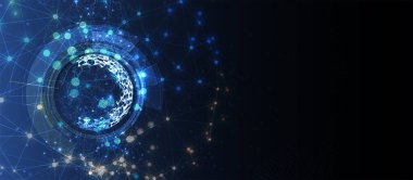 Kuantum işleme. Derin öğrenme yapay zekası. İşletme veya bilim sunumu için gelecekteki yeni teknoloji. Vektör arkaplanı