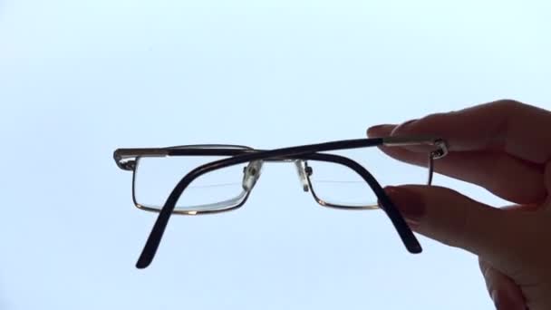 Eyeglasses Held Hand White Background Isolated — Stock Video