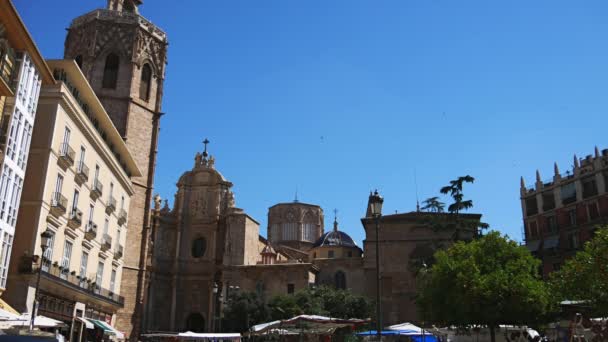 Valencia Espanha Por Volta 2018 Fonte Turia Placa Verge Catedral — Vídeo de Stock