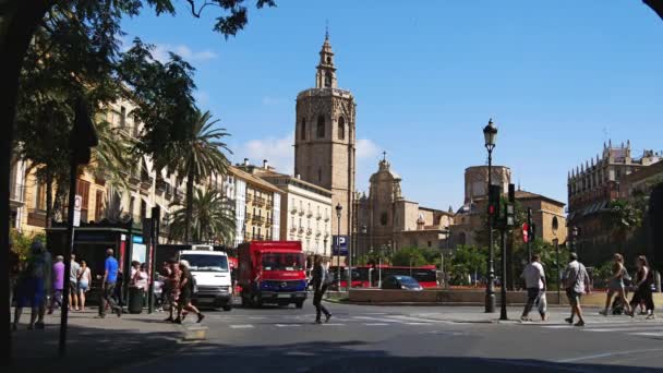 Valencia Espanha Por Volta 2018 Fonte Turia Placa Verge Catedral — Vídeo de Stock