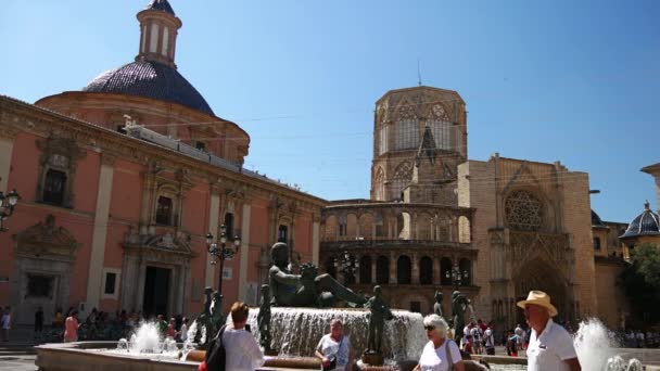 Valencia Spain Circa 2018 Turia Fountain Placa Verge Cathedral Valencia — Stock Video