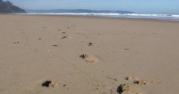 Videa Stopách Oběma Nohama Písku Vega Beach Pobřeží Vedle Ribadesella — Stock video