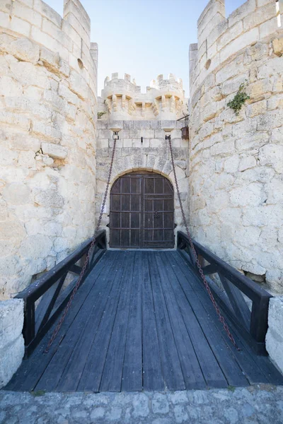 Old Wooden Footbridge Access Door Fifteenth Century Landmark Monument Castle — Stock Photo, Image