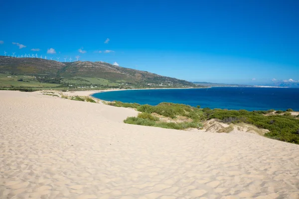 Sommet Dune Paysage Belles Côtes Sauvages Avec Plage Valdevaqueros Ville — Photo