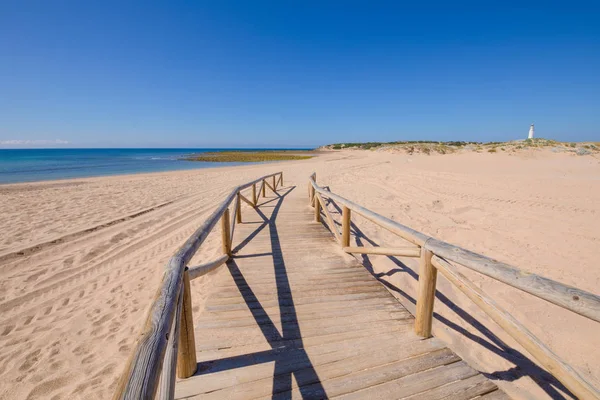 Entrada Pie Madera Playa Varadero Marisucia Pueblo Canos Meca Barbarte —  Fotos de Stock