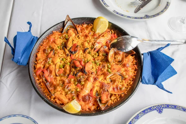 View Typical Spanish Paella Seafood Mussel Prawn Lobster Squid Clam — Stock Photo, Image