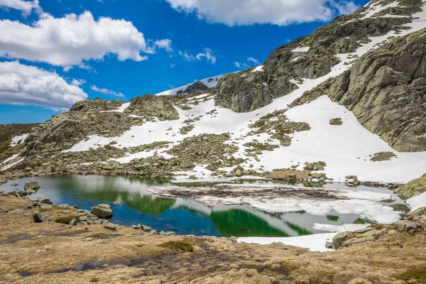 Paesaggio Della Grande Laguna Del Monte Penalara Con Neve Acqua — Foto Stock
