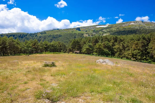 Paisaje Natural Con Montaña Navafria Desde Una Zona Picnic Con — Foto de Stock