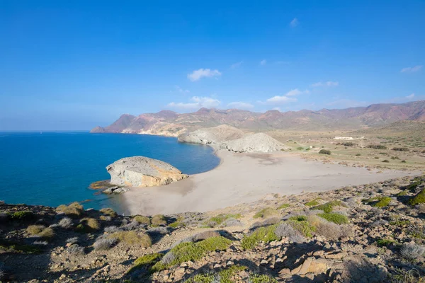 Lonely Monsul Beach from top of the mountain in Cabo de Gata Nat — стоковое фото