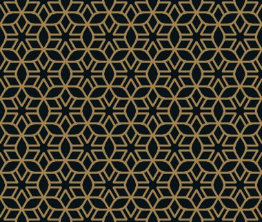 Siyah arka plan üzerine kesişen ince altın satırlarının seamless modeli. Soyut sorunsuz süsleme.