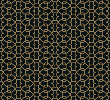 Siyah arka plan üzerine kesişen ince altın satırlarının seamless modeli. Soyut sorunsuz süsleme.