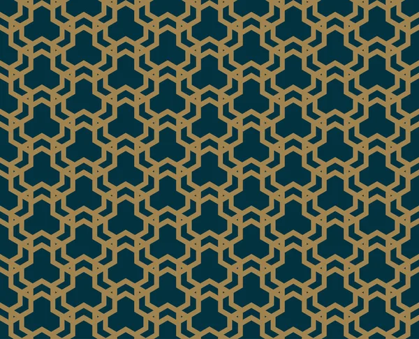 線との抽象幾何学的パターン Rhombusシームレスなベクトル背景 青黒と金の質感 — ストックベクタ