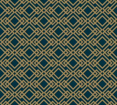 Çizgileri, eşkenar dörtgenleri ve kusursuz vektör arkaplanı olan soyut geometrik desen. Mavi-siyah ve altın rengi