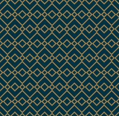 Çizgileri, eşkenar dörtgenleri ve kusursuz vektör arkaplanı olan soyut geometrik desen. Mavi-siyah ve altın rengi