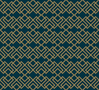 Çizgileri, eşkenar dörtgenleri ve kusursuz vektör arkaplanı olan soyut geometrik desen. Mavi-siyah ve altın rengi