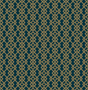 Çizgileri, eşkenar dörtgenleri ve kusursuz vektör arkaplanı olan soyut geometrik desen. Mavi-siyah ve altın rengi